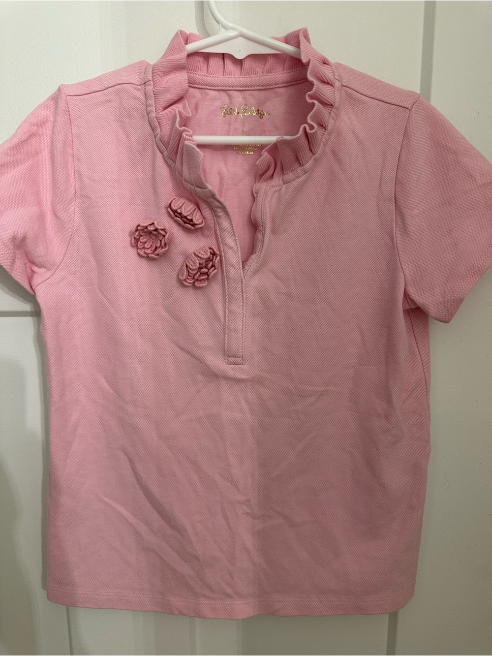 Lilly Pulitzer Pink Ruffle Collar Short-Sleeve Polo
